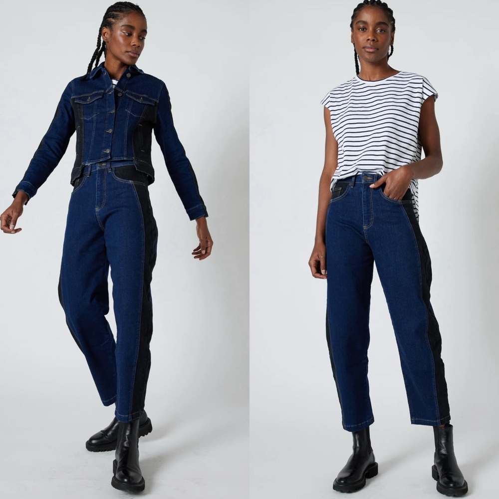 RUTI Women’s Two-Tone Dark Blue Jeans with Black Side Panel - Picture 3 of 12